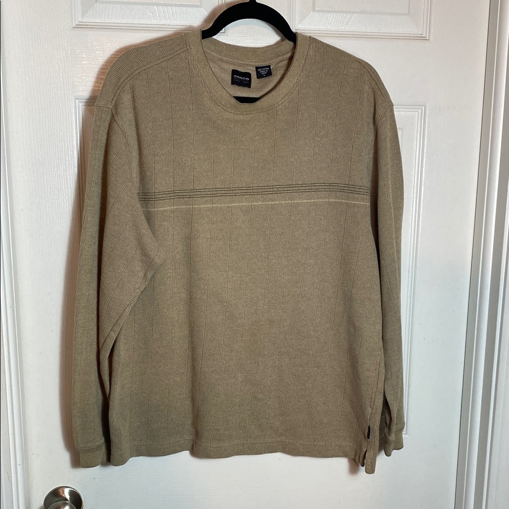 Arrow USA 1851 Men's Beige Crewneck Textured Knit Sweater Size Large